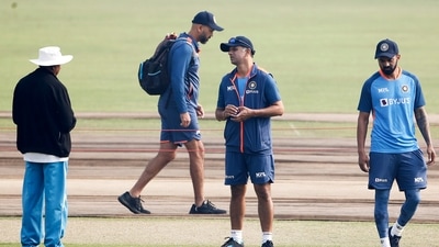 India's coach Rahul Dravid with captain KL Rahul during a practice session ahead of the 2nd Test match against Bangladesh. (ANI)