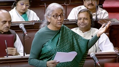 Union Finance Minister Nirmala Sitharaman speaks in Rajya Sabha during the Winter Session of the Parliament on Wednesday. (ANI) Union Finance Minister Nirmala Sitharaman speaks in Rajya Sabha during the Winter Session of the Parliament on Wednesday. (ANI)