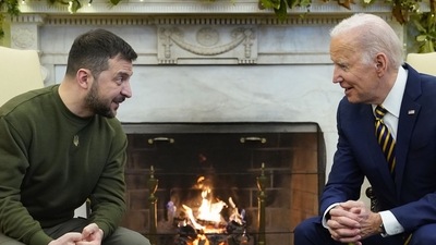 President Joe Biden speaks with Ukrainian President Volodymyr Zelenskyy as they meet in the Oval Office of the White House, Wednesday, Dec. 21, 2022, in Washington. (AP Photo/Patrick Semansky) (AP) President Joe Biden speaks with Ukrainian President Volodymyr Zelenskyy as they meet in the Oval Office of the White House, Wednesday, Dec. 21, 2022, in Washington. (AP Photo/Patrick Semansky) (AP)