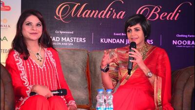 Bollywood actress Mandira Bedi interacting with FICCI members during the conversation session in Ludhiana. (Harvinder Singh/HT)