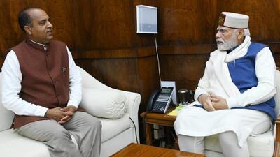Himachal Pradesh chief minister Jairam Thakur calling on Prime Minister Narendra Modi in New Delhi on Tuesday. (HT Photo)