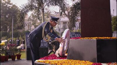 Vice Chief of Air Staff Air Marshal Sandeep Singh lays a wreath at the Noida Shaheed Smarak on Wednesday. (PTI) Vice Chief of Air Staff Air Marshal Sandeep Singh lays a wreath at the Noida Shaheed Smarak on Wednesday. (PTI)