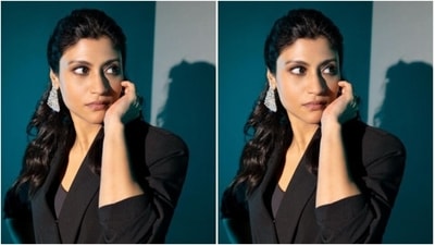 Konkona looked pretty in a black top, layered with an oversized black blazer, and teamed with a pair of black formal trousers with wide legs. (Instagram/@konkona) Konkona looked pretty in a black top, layered with an oversized black blazer, and teamed with a pair of black formal trousers with wide legs. (Instagram/@konkona)