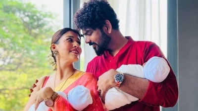 Nayanthara and Vignesh Shivan with their twins. Nayanthara and Vignesh Shivan with their twins.