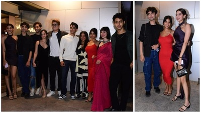 Suhana Khan and Khushi Kapoor joined their team at The Archies wrap-up bash. (Varinder Chawla) Suhana Khan and Khushi Kapoor joined their team at The Archies wrap-up bash. (Varinder Chawla)