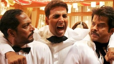 Nana Patekar, Akshay Kumar and Anil Kapoor in a still from Welcome.