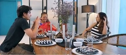 A glimpse of Malaika Arora's dress and her table napkins.