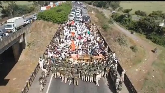 A huge demonstration was staged on Monday near the Karnataka-Maharashtra border as both the state assemblies began their winter session. (ANI)