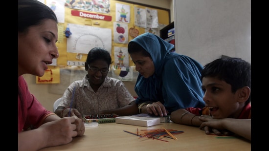 Children at a therapy session at the Maharashtra Dyslexia Association in Mumbai. (Kunal Patil/HT Photo) Children at a therapy session at the Maharashtra Dyslexia Association in Mumbai. (Kunal Patil/HT Photo)