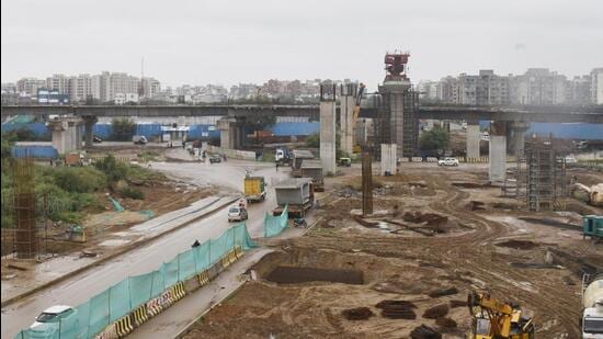 The under-construction India International Convention and Expo Centre near the Dwarka Expressway at Dwarka near Bhartal village, in New Delhi. (Vipin Kumar/HT Photo)