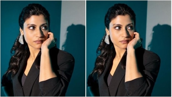 Konkona looked pretty in a black top, layered with an oversized black blazer, and teamed with a pair of black formal trousers with wide legs.&nbsp;(Instagram/@konkona)
