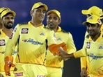 MS Dhoni of Chennai Super Kings celebrates with teammates MS Dhoni of Chennai Super Kings celebrates with teammates