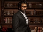 Suriya on the poster for Jai Bhim. Suriya on the poster for Jai Bhim.