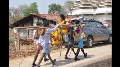 A pilgrim being carried to the hill top at Parasnath hills in Giridih in Jharkhand. (HT Photo)