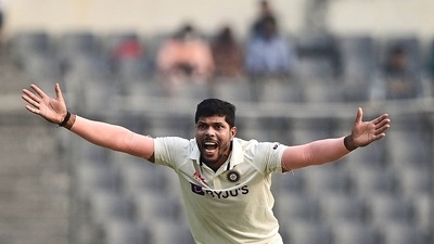 India's Umesh Yadav appeals successfully for the Leg Before Wicket (LBW) decision of Bangladesh's Nurul Hasan (not pictured) during the first day of the second cricket Test match between Bangladesh and India at the Sher-e-Bangla National Cricket Stadium in Dhaka on December 22, 2022. (Photo by Munir uz ZAMAN / AFP) (AFP) India's Umesh Yadav appeals successfully for the Leg Before Wicket (LBW) decision of Bangladesh's Nurul Hasan (not pictured) during the first day of the second cricket Test match between Bangladesh and India at the Sher-e-Bangla National Cricket Stadium in Dhaka on December 22, 2022. (Photo by Munir uz ZAMAN / AFP) (AFP)