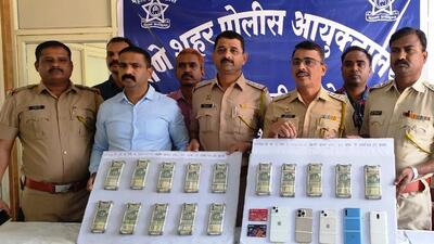 Kalyan, India - December 22, 2022: Dombivli's Manpada police arrest three accused from Delhi for their alleged involvement in looting people for lakhs of rupees on the pretext to getting their loan amount sanctioned, in Kalyan, India, on Thursday, December 22, 2022. (Photo by Pramod Tambe/HT Photo). (HT PHOTO) Kalyan, India - December 22, 2022: Dombivli's Manpada police arrest three accused from Delhi for their alleged involvement in looting people for lakhs of rupees on the pretext to getting their loan amount sanctioned, in Kalyan, India, on Thursday, December 22, 2022. (Photo by Pramod Tambe/HT Photo). (HT PHOTO)