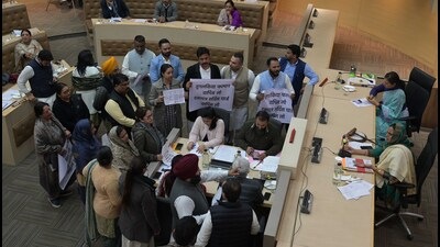 Nominated councillors, who are supposed to act neutral, were seen supporting the BJP during the House meeting on Thursday. (Keshav Singh/HT)