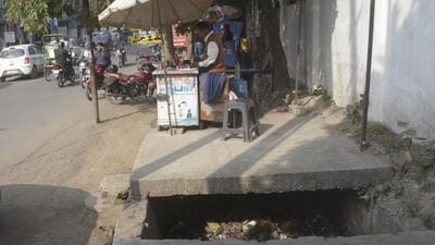 People have encroached on the drain and built their shops, at Navyug Market main road in Ghaziabad on Thursday. (Sakib Ali/HT Photo) People have encroached on the drain and built their shops, at Navyug Market main road in Ghaziabad on Thursday. (Sakib Ali/HT Photo)
