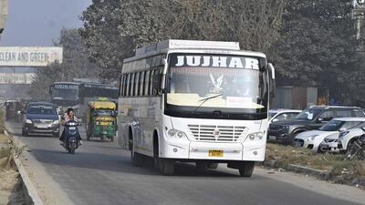 The buses were diverted to maintain smooth flow of traffic amid ongoing construction of the elevated road on Ferozepur Road in Ludhiana by the National Highway Authority of India (NHAI). The decision came a day after several complaints of traffic jams in residential areas. (HT PHOTO)