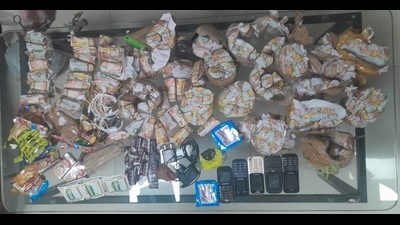 The consignment seized inside Amritsar Central Jail on Thursday. (HT Photo)