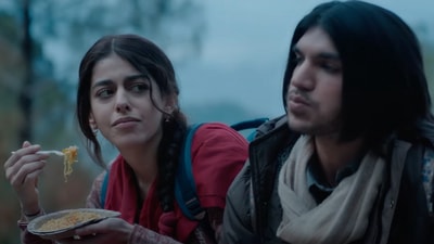 Alaya F and Karan Mehta in a still from the film. Alaya F and Karan Mehta in a still from the film.