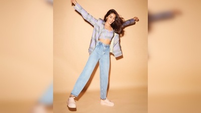 Pooja Hegde jumped around out of excitement in comfy yet stylish street-wear. (Instagram/@hegdepooja) Pooja Hegde jumped around out of excitement in comfy yet stylish street-wear. (Instagram/@hegdepooja)