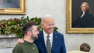 US President Joe Biden with his Ukrainian counterpart Volodymyr Zelensky. (Joe Biden/ Twitter)