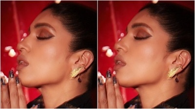 “Signing off 2022 in style,” Bhumi captioned the pictures. On Rhea Kapoor’s post, Bhumi commented, “Not removing this saree or glam.” (Instagram/@rheakapoor) “Signing off 2022 in style,” Bhumi captioned the pictures. On Rhea Kapoor’s post, Bhumi commented, “Not removing this saree or glam.” (Instagram/@rheakapoor)