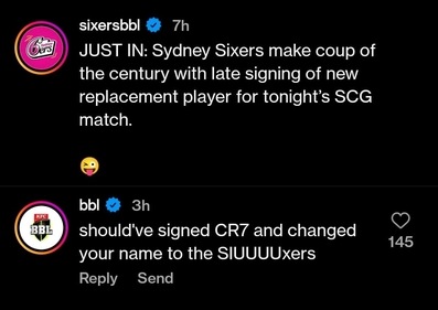Big Bash League responds to the Sixers' post (Instagram)