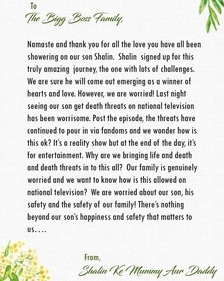 Shalin Bhanot's parents wrote an open letter on Wednesday. Shalin Bhanot's parents wrote an open letter on Wednesday.
