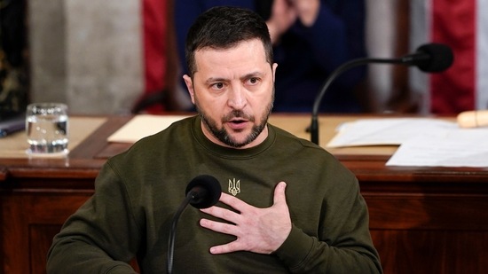 Ukrainian President Volodymyr Zelenskyy addresses a joint meeting of Congress on Capitol Hill in Washington, Wednesday, Dec. 21, 2022. (AP Photo/Carolyn Kaster)(AP)