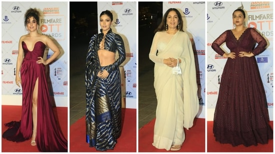 Sanya Malhotra, Bhumi Pednekar, Neena Gupta, Vidya Balan at Filmfare OTT Awards. (Varinder Chawla)