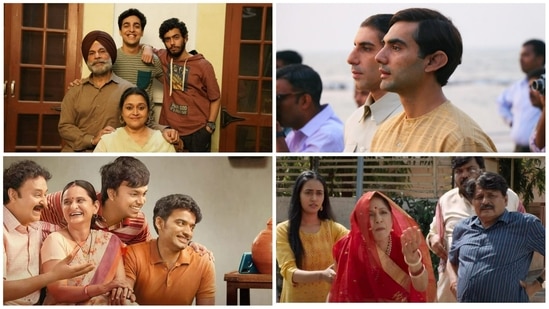 (Clockwise from top) Stills from Tabbar, Rocket Boys, Panchayat and Gullak. 