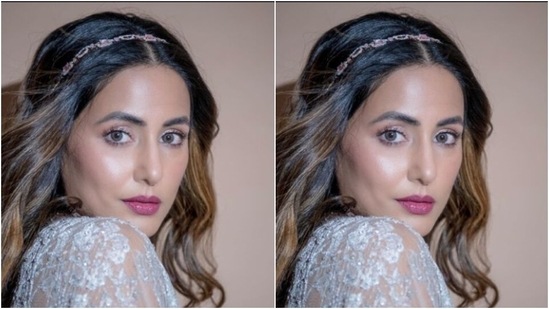 Hina further accessorised her look for the day in a statement diamond necklace from Gehna Jewellery and a hairband from Curio Cottage Jewellery. She also added silver bangles to her look. (Instagram/@realhinakhan)