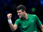Serbia's Novak Djokovic celebrates 