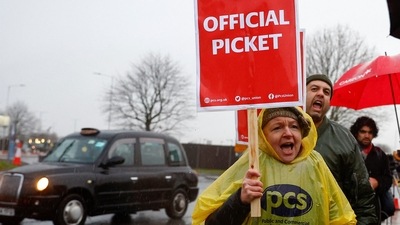 Britain Strikes: Members of the Public and Commercial Services (PCS) Union take part in a border force workers strike action near Heathrow Airport, in London, Britain. (Reuters)