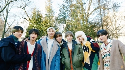 BTS members Jungkook, Jin, RM, J-Hope, Suga, Jimin and V pose for pictures. BTS members Jungkook, Jin, RM, J-Hope, Suga, Jimin and V pose for pictures.