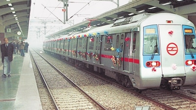The first Delhi Metro train, at Seelampur station, on December 24, 2002. (HC Tiwari/HT Archive) The first Delhi Metro train, at Seelampur station, on December 24, 2002. (HC Tiwari/HT Archive)