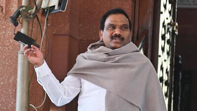 Dravida Munnetra Kazhagam Lok Sabha MP A Raja at Parliament House during the Winter Session in New Delhi . (ANI)