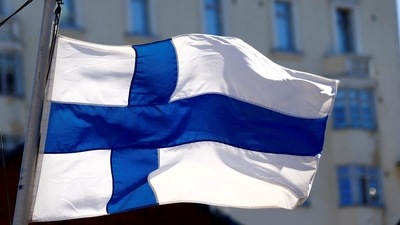 Finland's flag flutters in Helsinki, Finland.