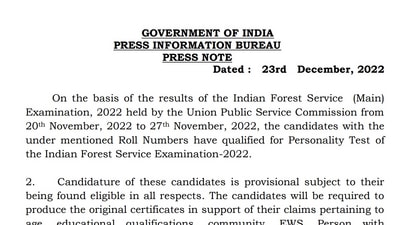 UPSC Indian Forest Service main exam results 2022 out at upsc.gov.in UPSC Indian Forest Service main exam results 2022 out at upsc.gov.in