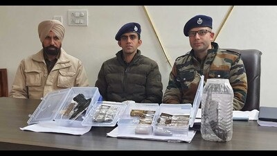 Illegal weapons recovered from the accused in Sahnewal police custody on Friday. (HT Photo)