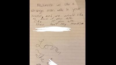 Kids write note to woman about ‘strange man,' (Reddit/@u/olliepots) Kids write note to woman about ‘strange man,' (Reddit/@u/olliepots)