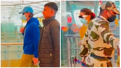 Mahesh Babu and Namrata Shirodkar at airport. Mahesh Babu and Namrata Shirodkar at airport.