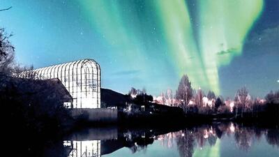 The Northern Lights illuminate the sky above the Arktikum, a science centre and museum where you can explore Finnish nature, culture and history The Northern Lights illuminate the sky above the Arktikum, a science centre and museum where you can explore Finnish nature, culture and history