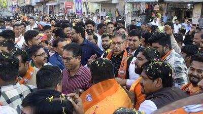 The Rajasthan BJP president Satish Poonia is leading the party’s Jan Aakrosh Yatra. In this photo, the yatra is seen at Banswara (Twitter/DrSatishPoonia) The Rajasthan BJP president Satish Poonia is leading the party’s Jan Aakrosh Yatra. In this photo, the yatra is seen at Banswara (Twitter/DrSatishPoonia)