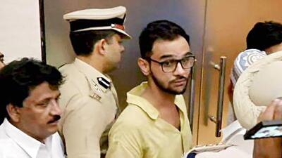 Umar Khalid leaves Tihar Jail in New Delhi on Friday. (ANI)