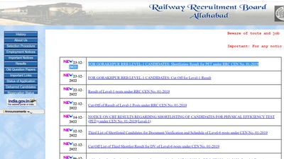 RRB Gorkahpur result released at rrbald.gov.in RRB Gorkahpur result released at rrbald.gov.in
