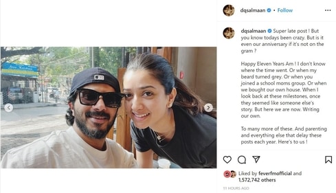 Dulquer Salmaan shared a post on his 11th wedding anniversary. Dulquer Salmaan shared a post on his 11th wedding anniversary.