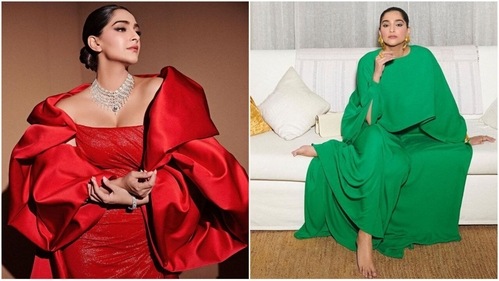 Sonam Kapoor Ahuja wearing green and red outfits, the hottest colours of the season (Instagram) Sonam Kapoor Ahuja wearing green and red outfits, the hottest colours of the season (Instagram)